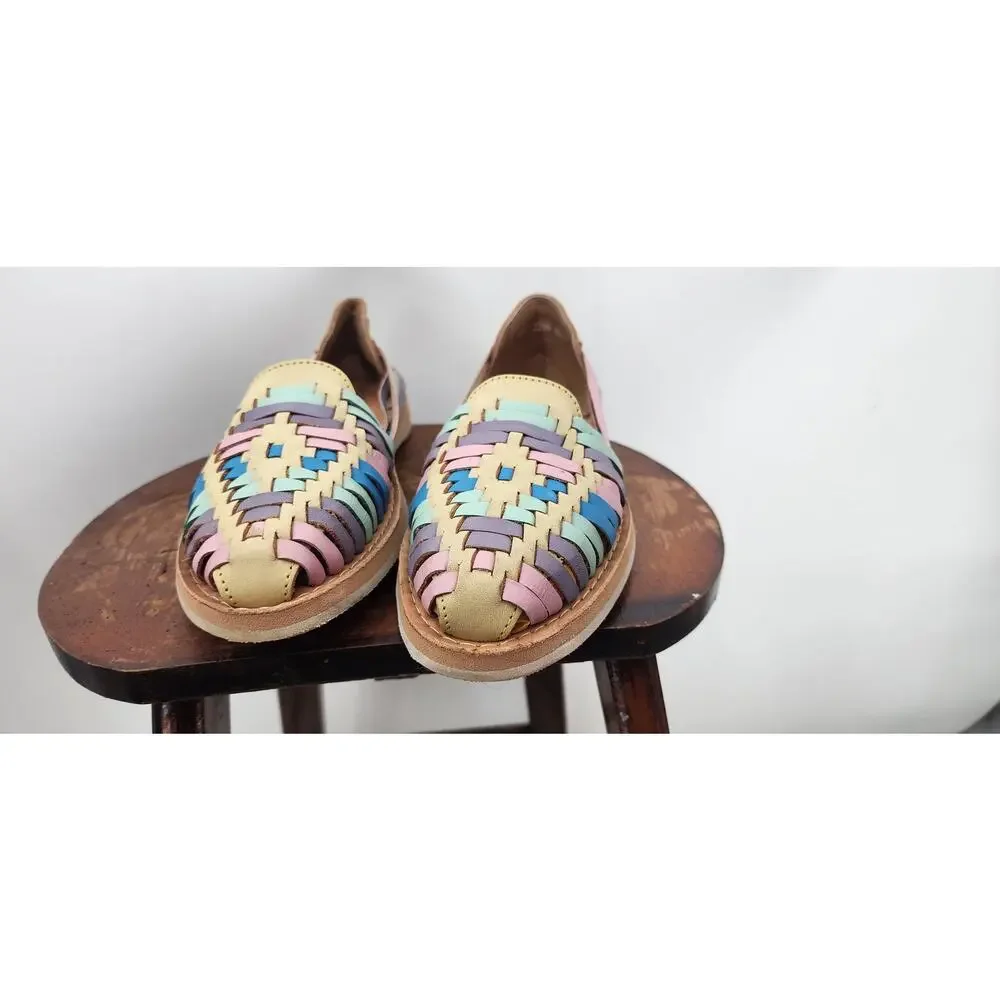 New NWOB Huaraches Colorful Leather Sandals Handmade Pastel 27 Mex 10 US